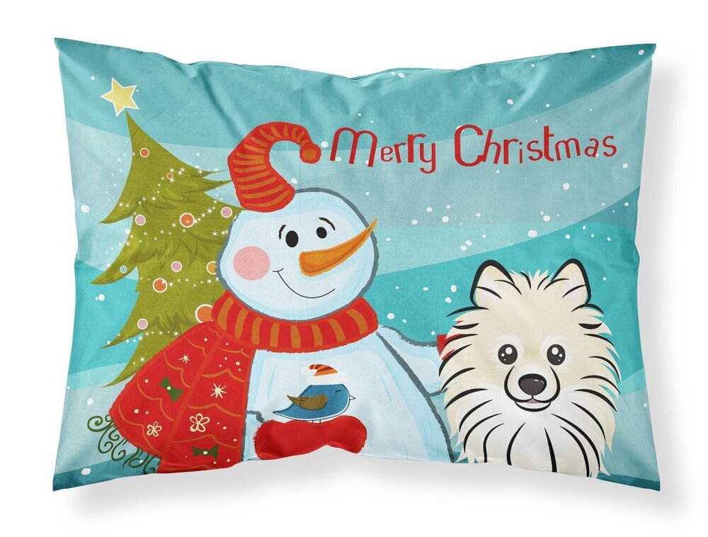 5732 BB1827PILLOWCASE Snowman with Pomeranian Fabric Standard Pillowcase